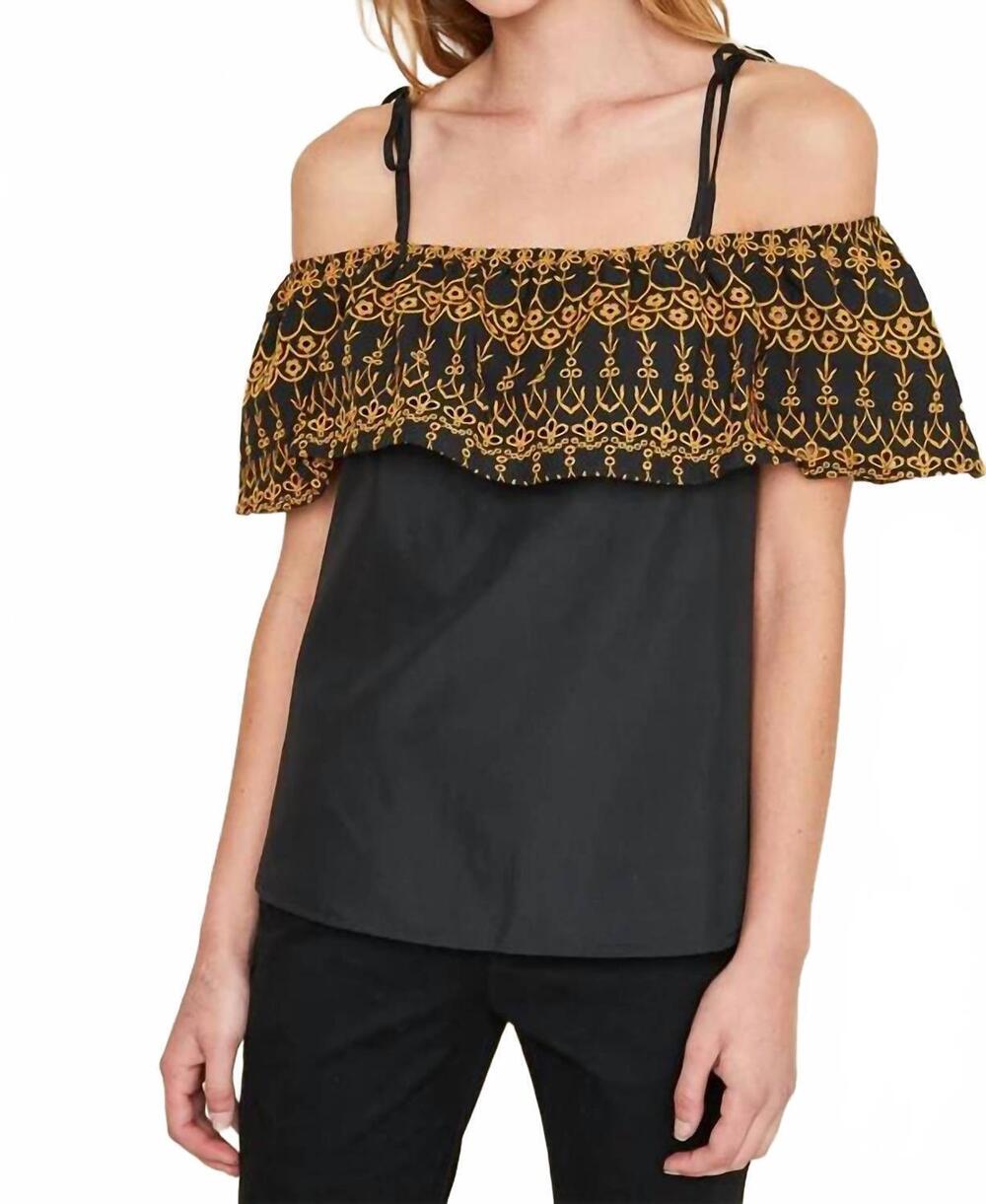 NEW HAYDEN LA embroidered off the shoulder cropped top in black